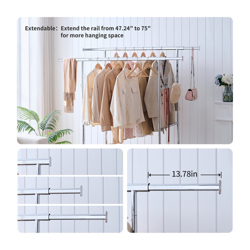 Richaad 36.4'' Iron Adjustable Rolling Clothing Rack
