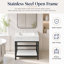 Meuble-lavabo en marbre de Carrare de 61 cm avec lavabo, console en acier inoxydable et tablette de rangement en verre-104733355