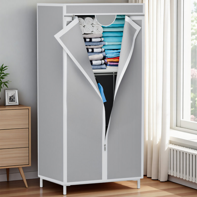 Portable Closet Organizers and Storage with Hanging & Folding Sections, Space-Saving Wardrobe Closet Organizer, Full-Cover Dustproof Hanging Clothing Rack for Bedroom, Apartment, Dorm