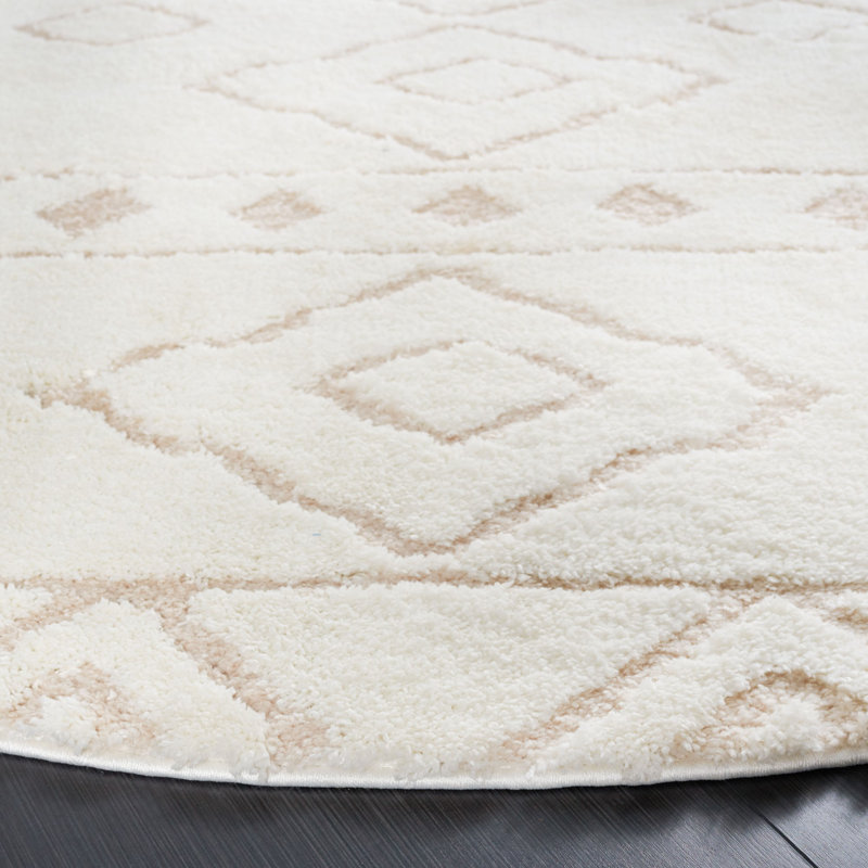 Tapis ivoire à poils longs Sparta, Rond 6 pi 7 po