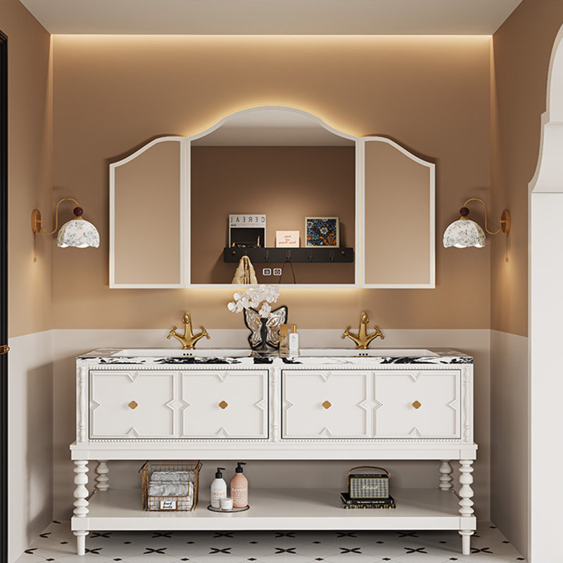 Armoire de salle de bain de style américain sur pied, H 33,46 po x l 55,12 po x P 21,65 po, Blanc