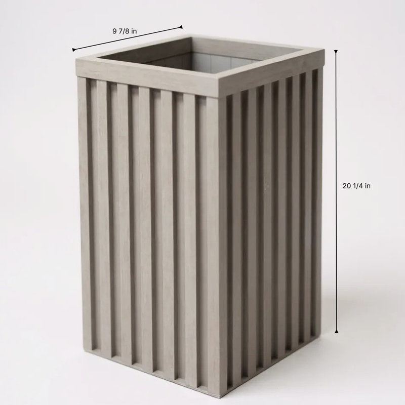 Pot de fleurs gris carré Grove, aluminium léger conçu pour une utilisation durable, ouverture de drainage prédécoupée, finition thermolaquée de couleur unie et bois moderne, plateau intérieur réglable