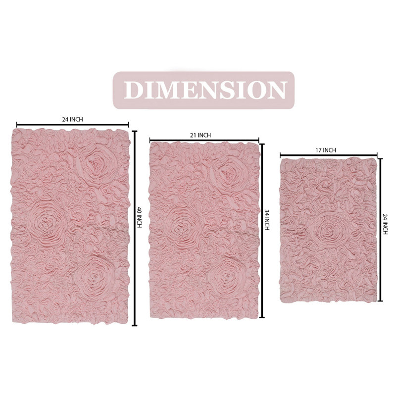 Tapis de bain 100% coton touffetés à la main Homeka Weavers Franciska (ensemble de 3), Rose