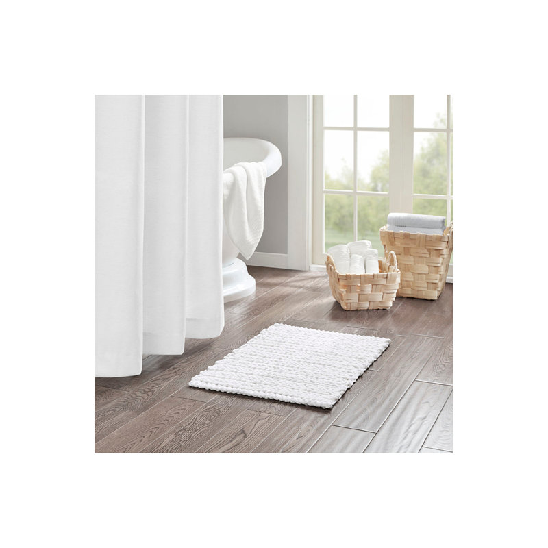 100% Cotton Chenille Chain Stitch Rug, Rectangle 1'5" x 2', White