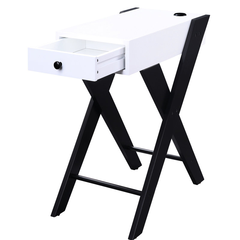 Table d'appoint rectangulaire avec tiroir et - Design blanc noir élégant et pratique