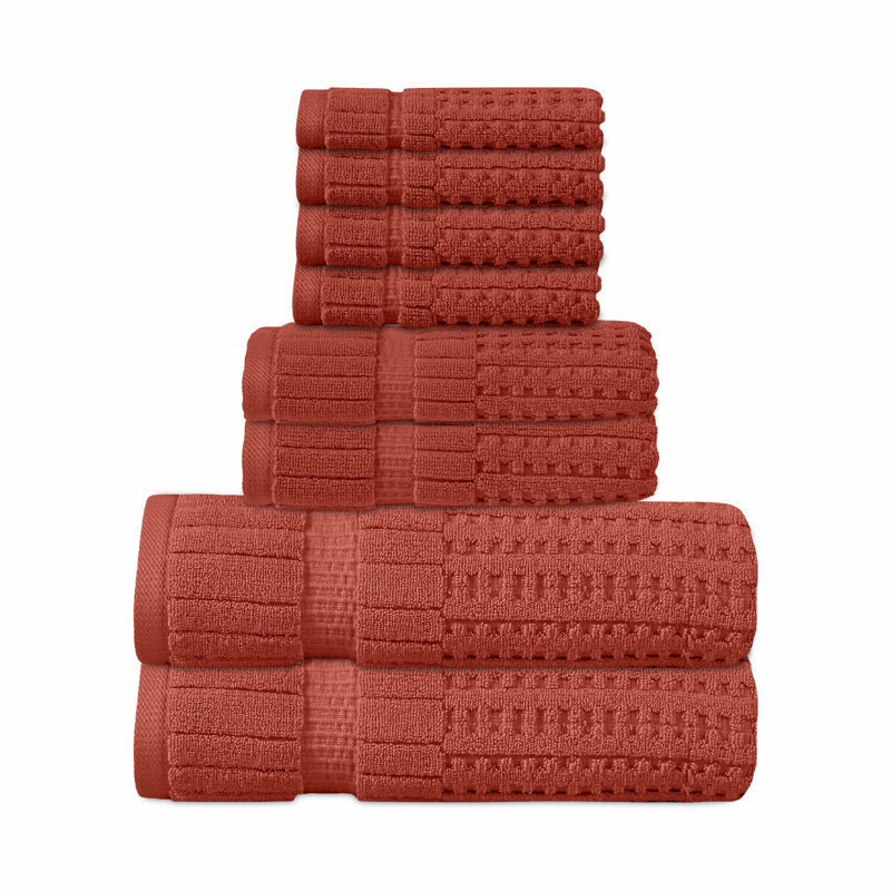 Willow 8 Pieces Towel Set – 100% Combed Cotton, Premium Quality 630 GSM, Coral, Ultra-Soft & Highly Absorbent (2 Bath, 2 Hand, 4 Wash Towels set)
