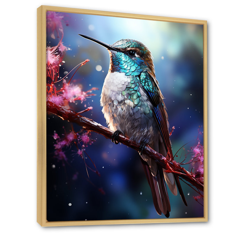 Fée bleue néotropicale Colibri I - Art mural colibri, Cadre flottant brun, 32" H x 16" W
