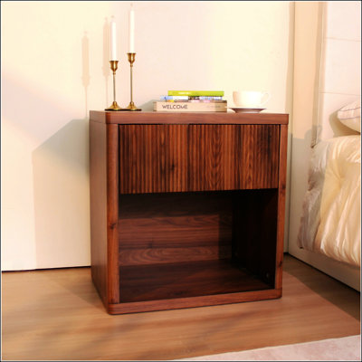 Large Nightstand With Drawer Storage, Fluted Bedside Table For Modern And Mid-Century Bedrooms,