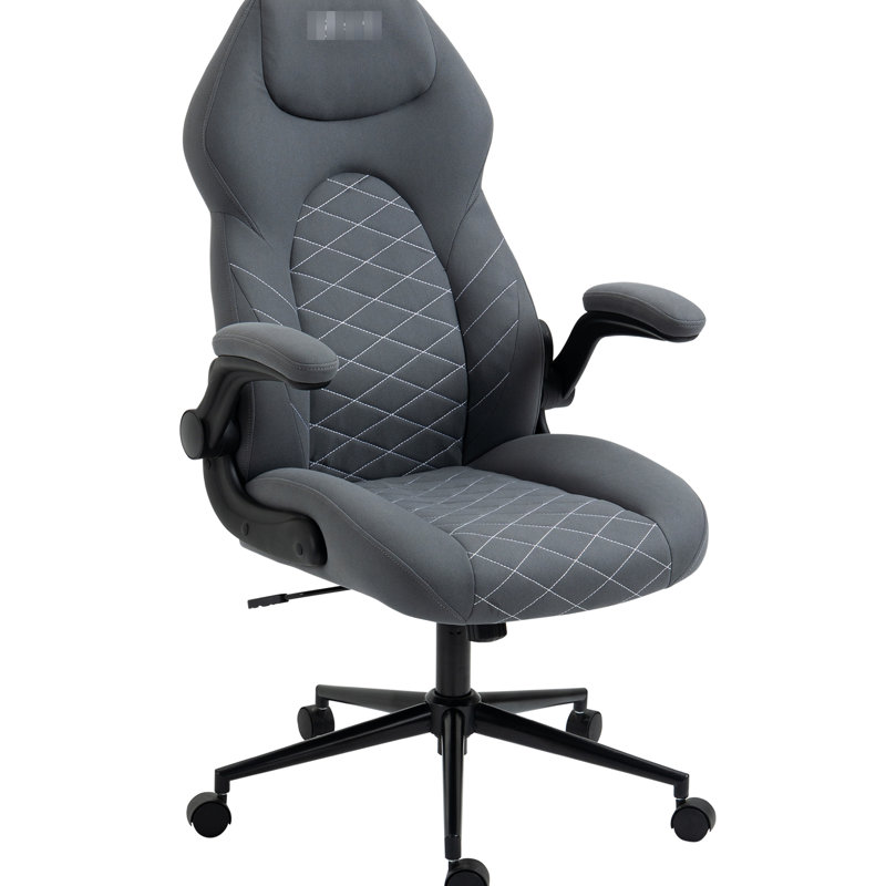 Chaise d'ordinateur, gris foncé, chaise longue confort gris avec réglage de l'inclinaison, hauteur réglable et soutien du dossier
