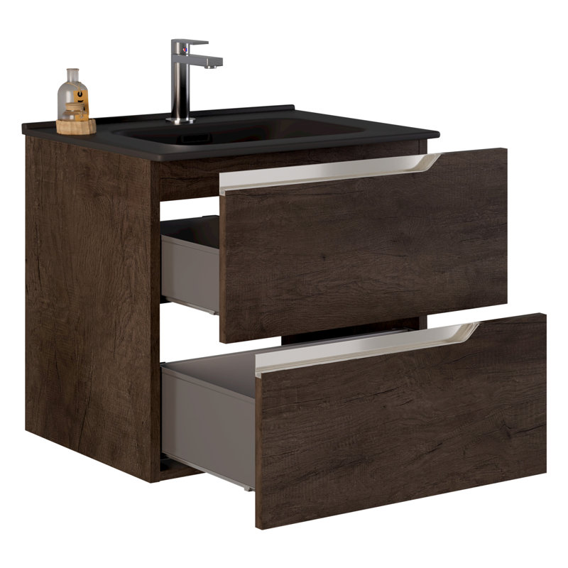 Ensemble de meuble-lavabo simple 24 po avec plateau en céramique Arden, Chêne patiné, 24"