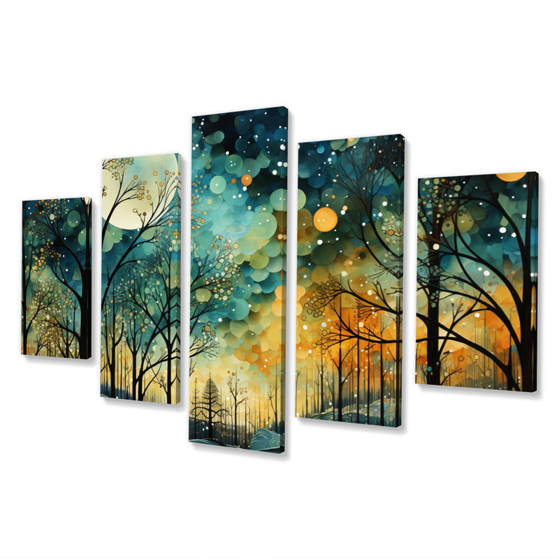 Forêt enchantée - Collages abstraits, reproduction d'art - 5 panneaux, Wrapped Canvas