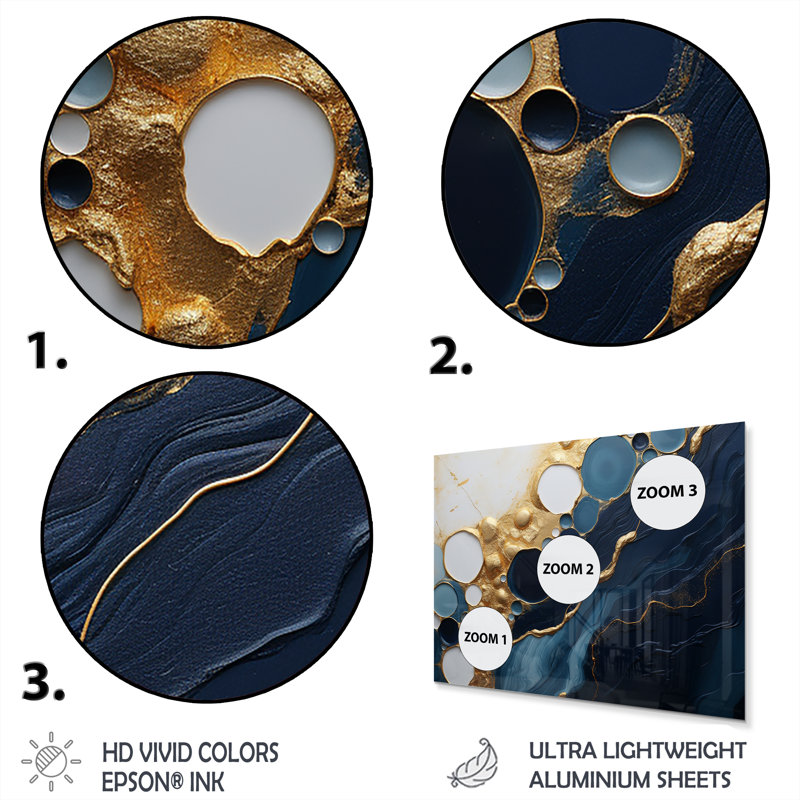 Or et marbre bleu Essence magique I - décoration murale en marbre, H 16 po x l 32 po x P 1 po