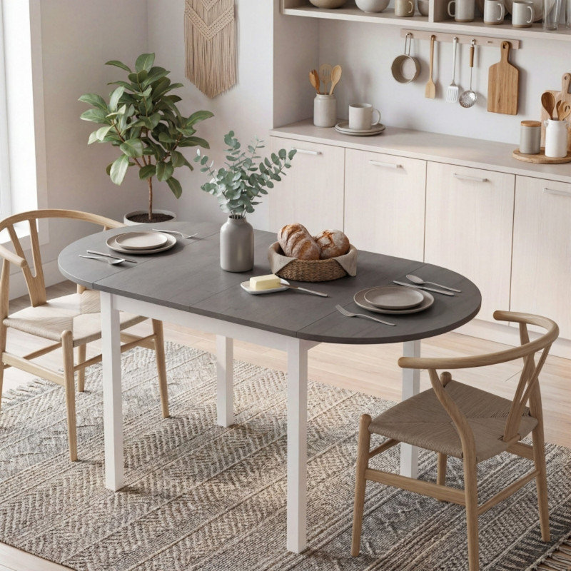 4-6 Person Wooden Drop-Leaf Dining Table, Space Saving Foldable Kitchen Table for Small Apartment, Dining Room & Breakfast Nook, Grey