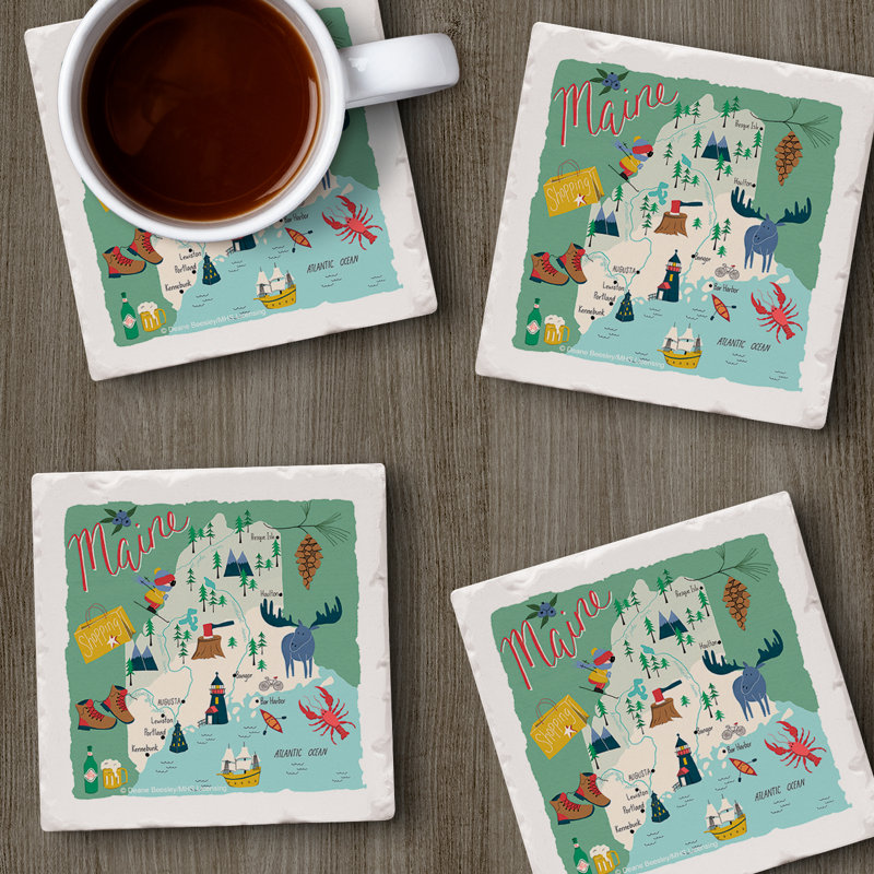 Maine 4 Piece Tumbled Tile Coaster Set