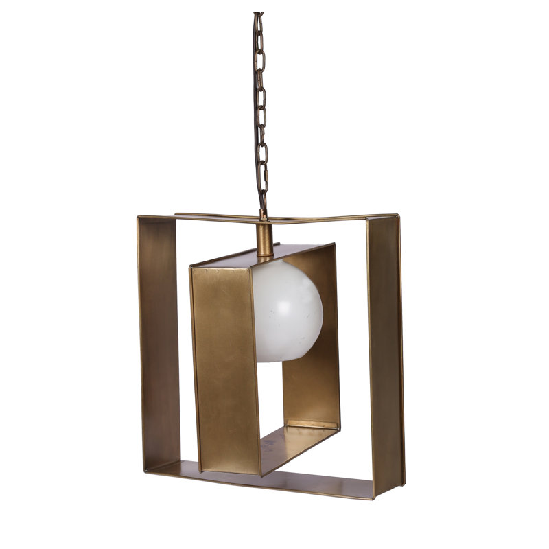 Luminaire suspendu carré/rectangulaire 1 lumière Gillispie, Laiton antique, H 17 po x l 9 po x P 12 po