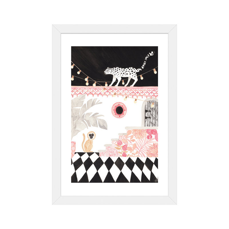 Art sur papier leopard et singe, Papier avec cadre blanc, H 24 po x l 16 po x P 1 po