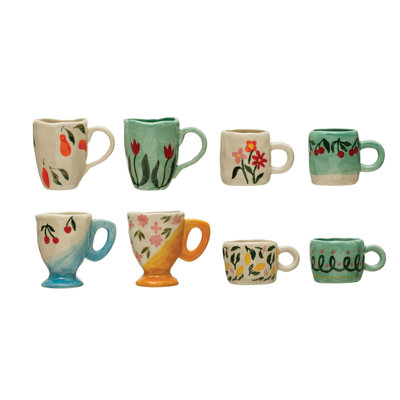 Beatrice Stoneware Espresso Cups With Painted Designs
