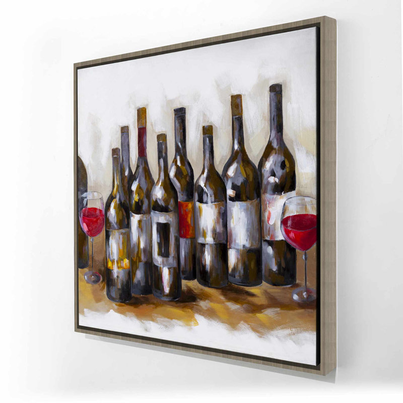 Bouteilles de vin rouges - Décoration de cuisine sur toile encadrée