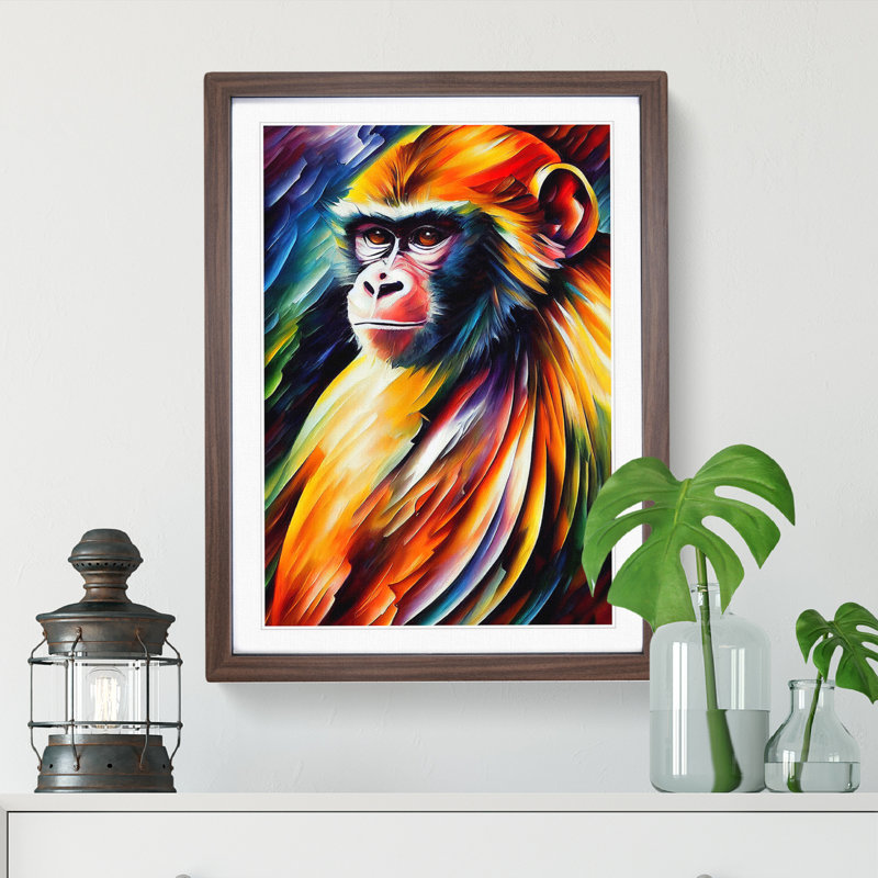 Monkey Portrait No.3 - Framed Print, 34cm H x 25cm W x 2cm D, Walnut