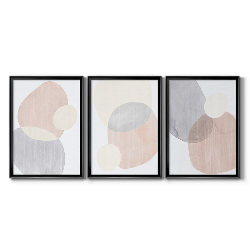Pastel Shifting Spheres I - Toile tendue avec châssis sur mesure - 3 pièces, Noir, H 19 po x l 27 po