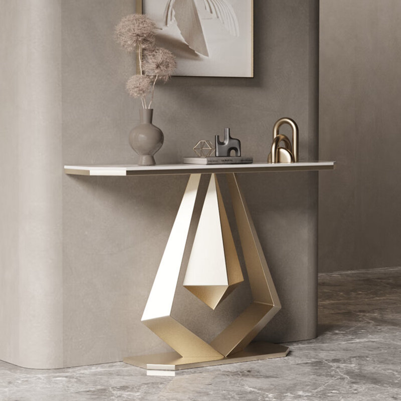 Console de style français en pierre frittée, Doré, H 31,5 po x l 59 po x P 11,8 po