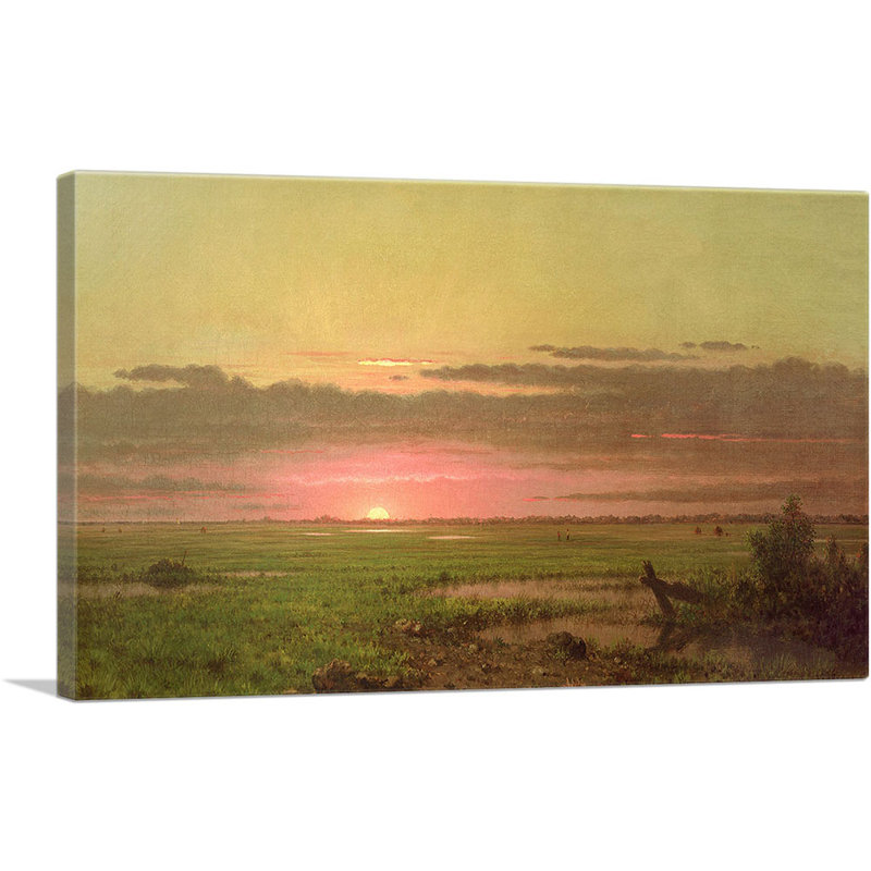 «Sunset Marshland» par Martin Johnson Heade, reproduction d'art sur toile tendue, H 12 po x l 18 po x P 0,75 po
