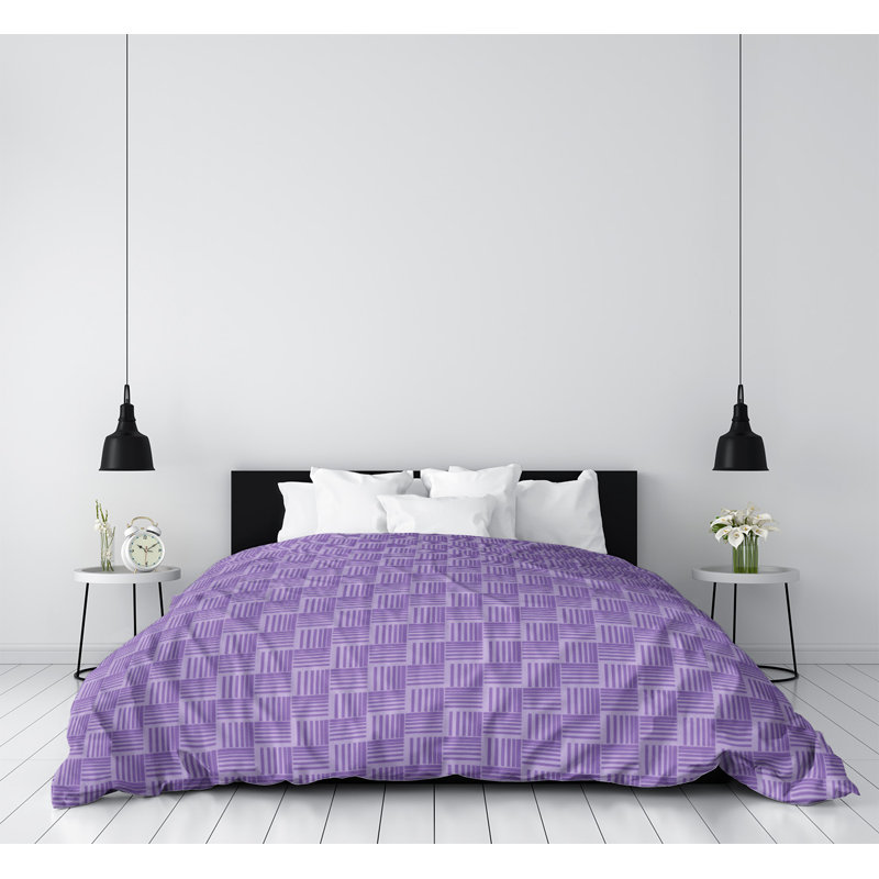 Housse de couette simple à rayures baskettressées, Housse de couette pour très grand lit, Violet, Microfibre