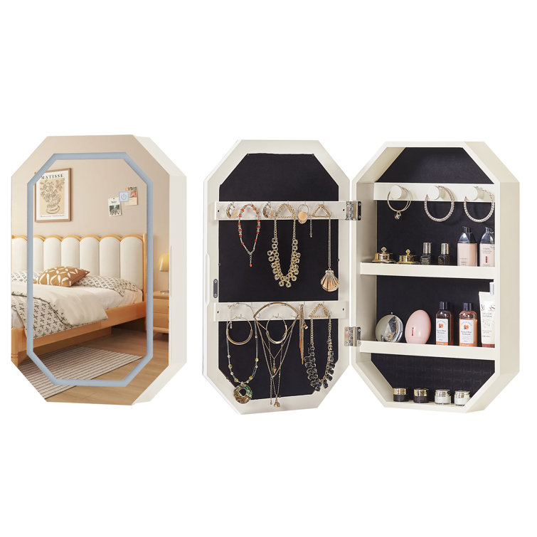 Glyna LED Jewelry Cabinet Armoire Wall-Mounted Organizer Mirror, Storage  Hanging Lighted Mirror