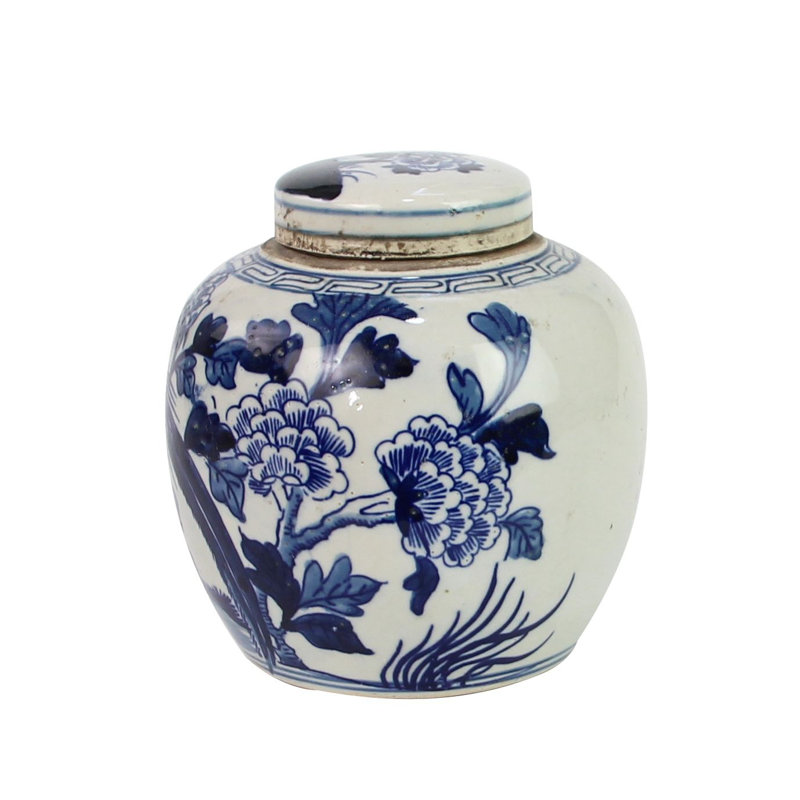 Handmade Ginger Jar, Blue and White Pheasant with Peony 1