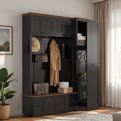 5-in-1 Hall Tree With Bench, Coat Rack, Drawers, Cabinets And Extra-large Side Storage Space