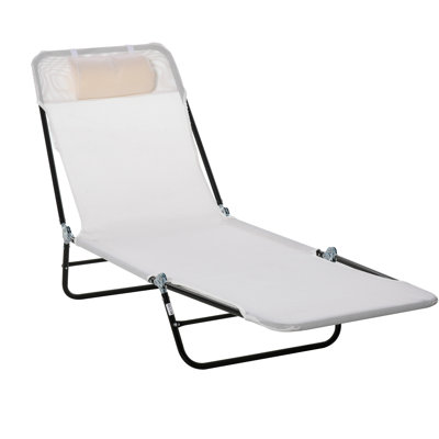 Folding Chaise Lounge Chair, Pool Sun Tanning Chair, Outdoor Lounge Chair With Reclining Back, Breathable Mesh Seat, Headrest For Beach, Yard, Patio