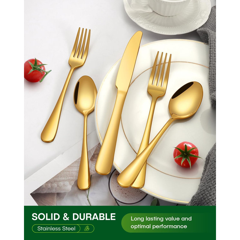 40 Piece Gold Silverware Set, Stainless Steel Flatware Set For 8