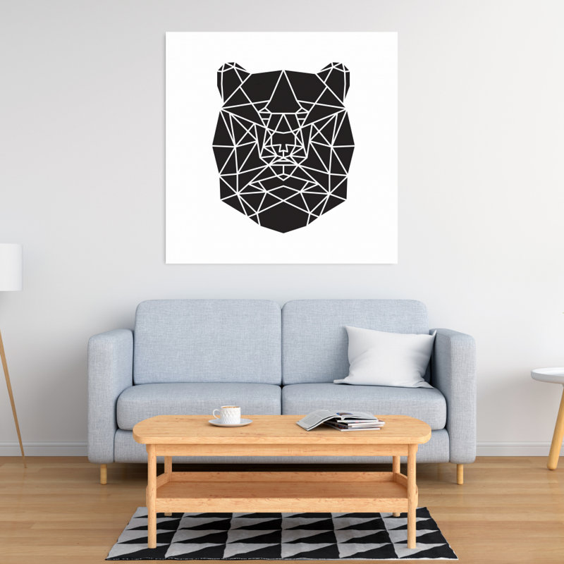 Geometric Bear Head Print On Canvas, Wrapped Canvas, 32" H x 32" W