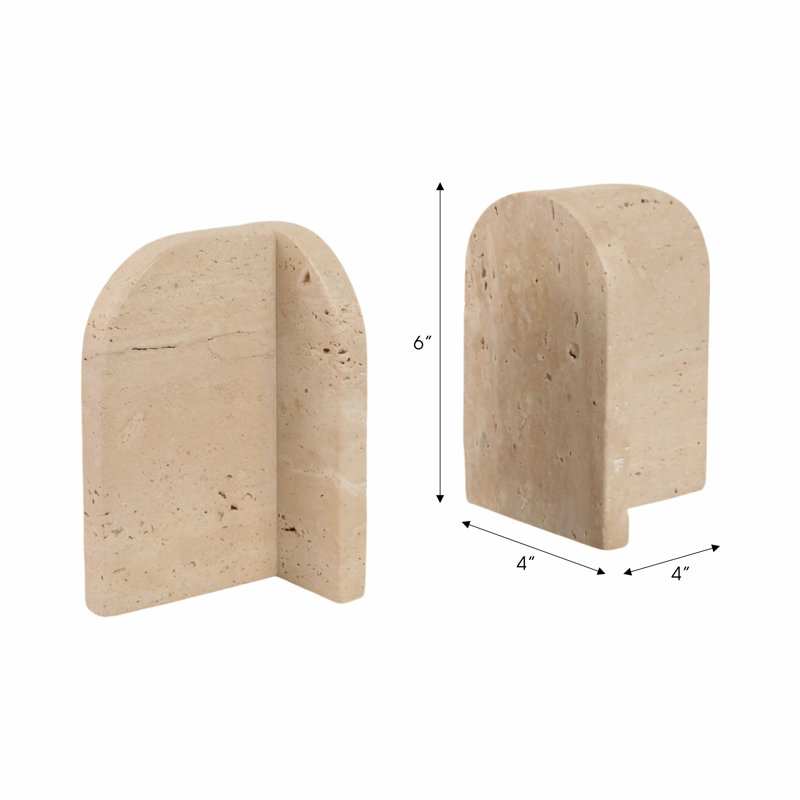 Arched Travertine Bookends In Tan Marble