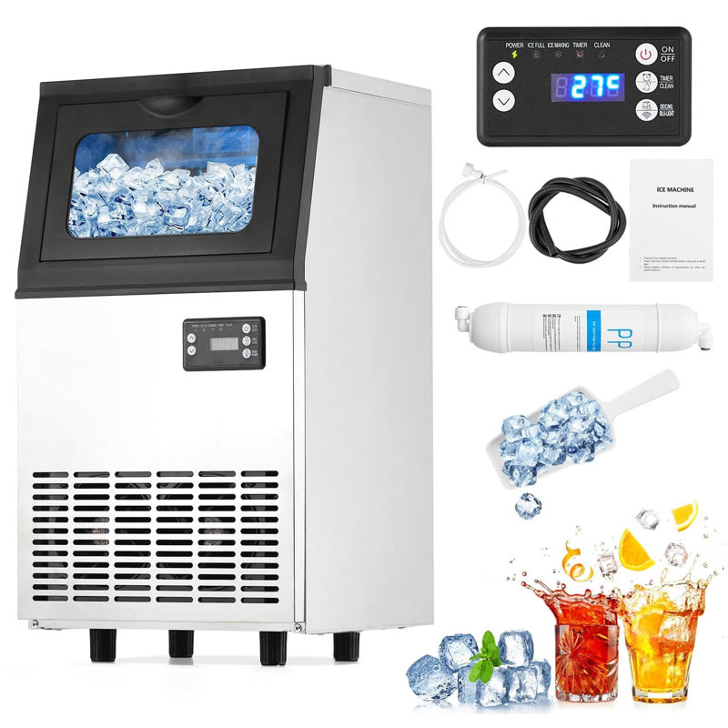 Commercial Ice Maker Machine, 110Lbs/24H, 18Lbs Storage Bin