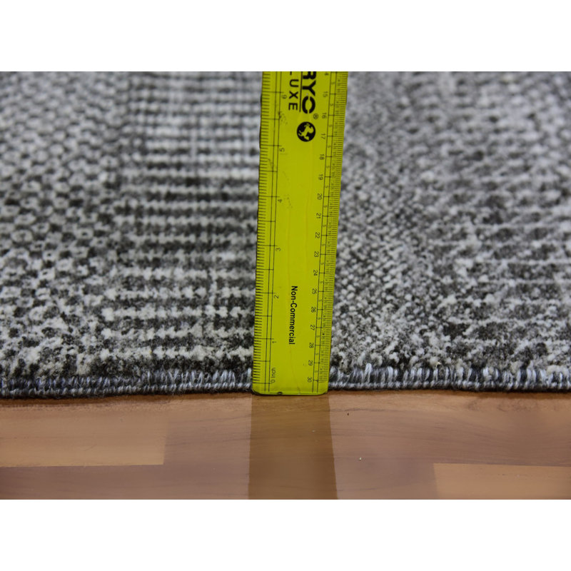 Tapis gris pur en laine nouée à la main 3 pi x 5 pi Graphite Grass