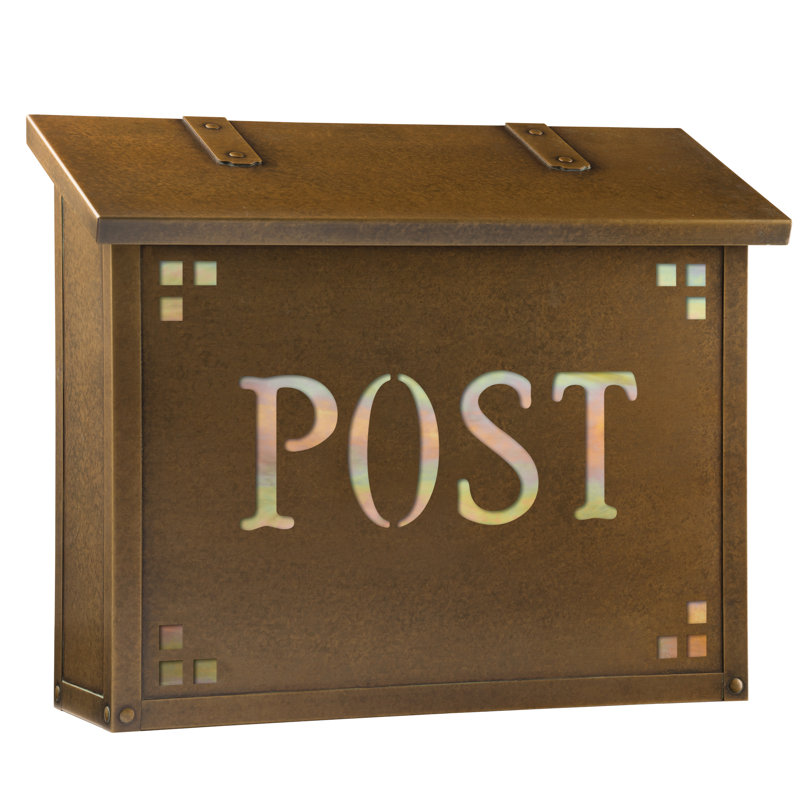 Boîte aux lettres murale en laiton 16,5 po x 13,3 po Pasadena, Or irisé, Vieux sou