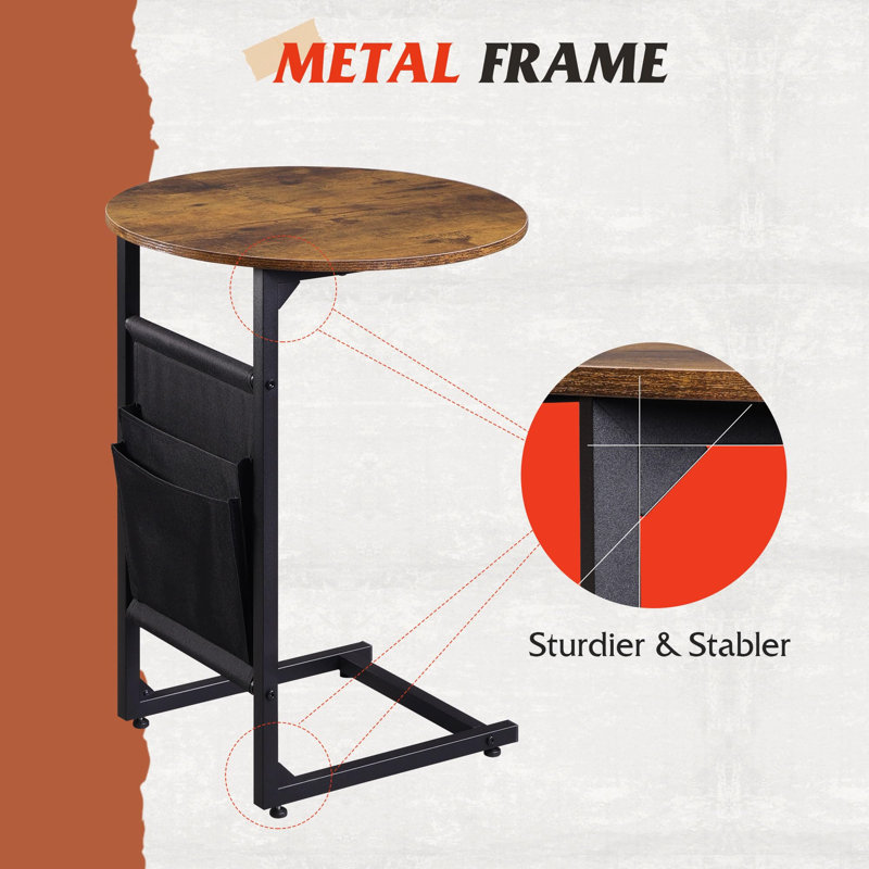 Set Of 2 C-Shaped Side Tables With Storage And 2-Tier Coffee Table, Steel And Wood, Customizable Living Room Layout