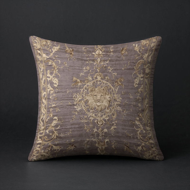 Coussin décoratif intérieur / extérieur gris Modern Modern, Gris / brun damassé, Carré 16 po
