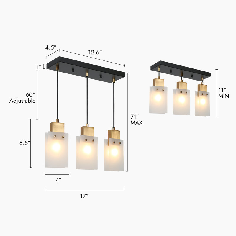 Lustre linéaire à 3 lumières pour îlot de cuisine
