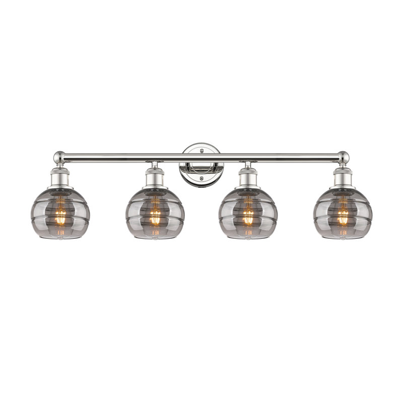 Éclairage pour meuble-lavabo à 4 lumières Chartoff, Gris fumée clair, Nickel poli