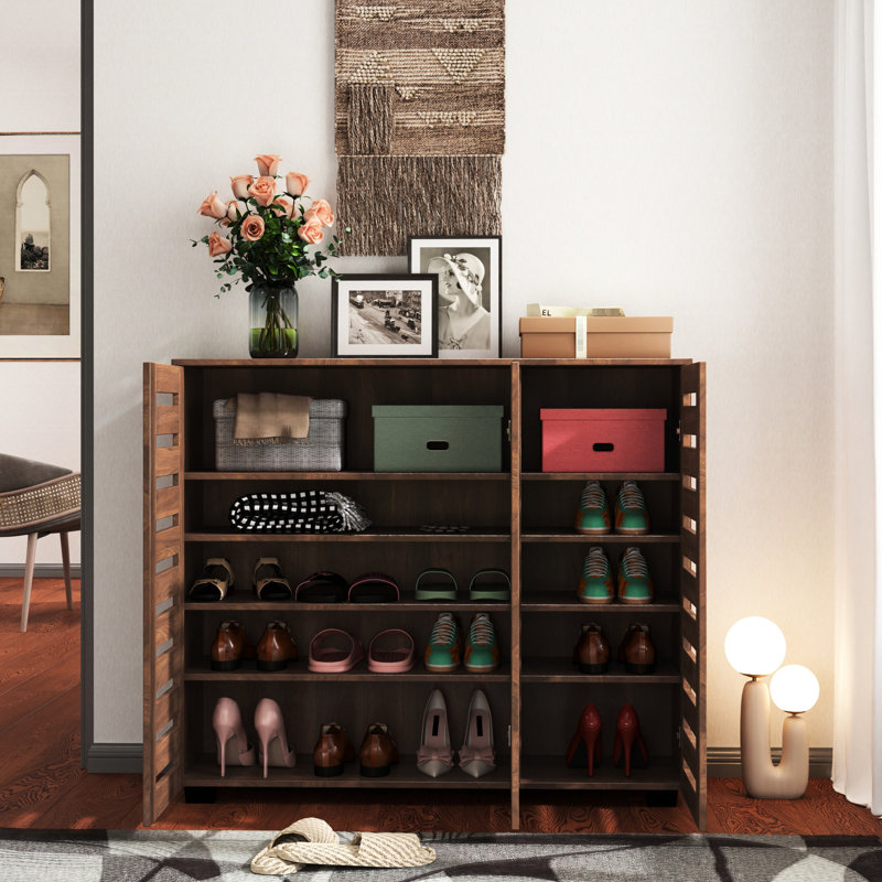 Range-chaussures avec portes ventilées et grand espace de rangement pour la chambre à coucher, Noyer
