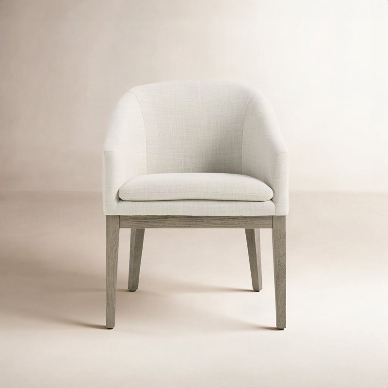 Bethea Rounded Back Dining Chair with Solid Wood Legs, Performance Linen Effie Linen 