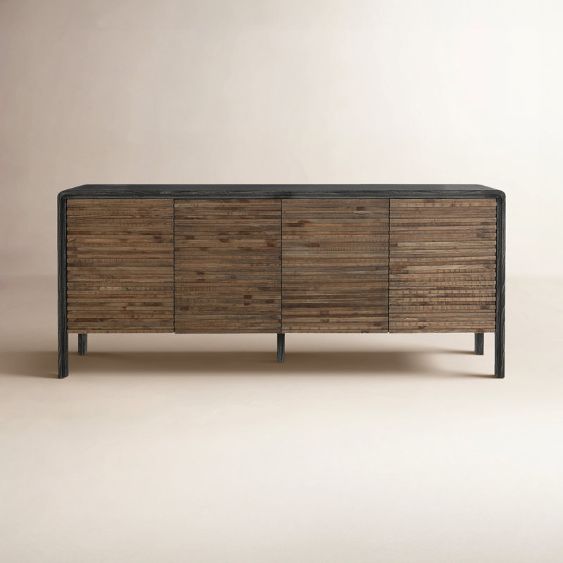 Spencer 79" Wide Elm Solid Wood Sideboard, Black/Brown