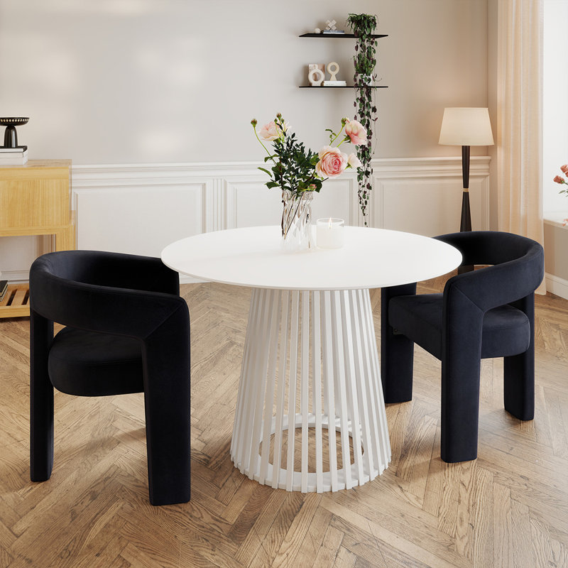 Ensemble de salle à manger moderne, Blanc, Noir, 3 pièces: table, 2 chaises