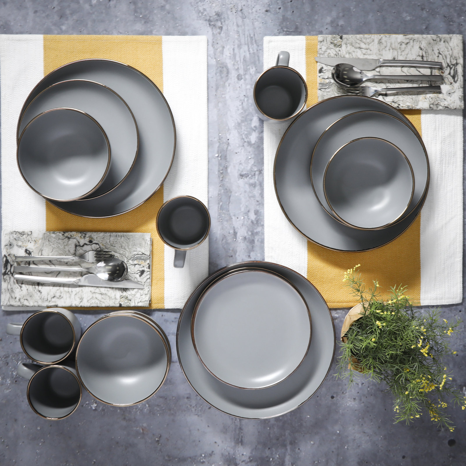 Gibson Home Rockaway Round Stoneware Dinnerware, Matte Gray