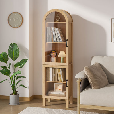 Arched Display Cabinet Bookcase With Acrylic Glass Doors, Curio Cabinet Farmhouse Dining Cabinet With Storage, Arch Accent Cabinet For Living Room by Winston Porter