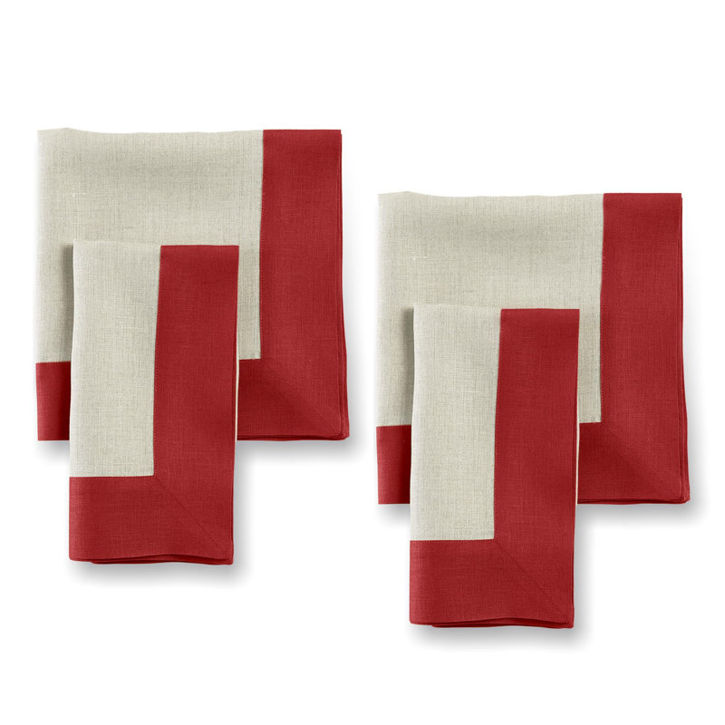 Contempo - 100% Pure Linen Dinner Napkins, Red/Natural