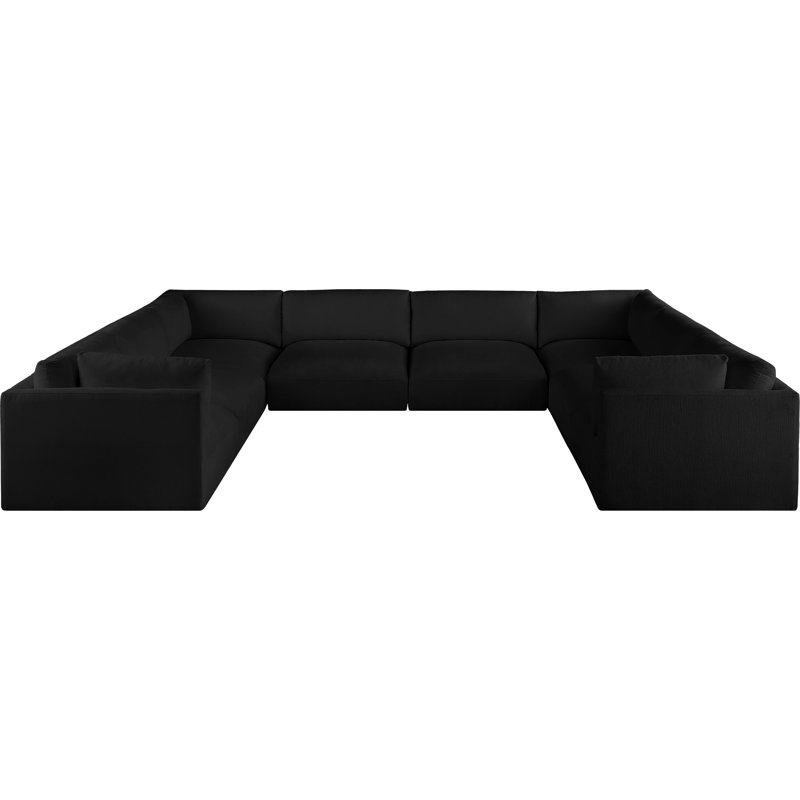 Isioma Upholstered U-Shaped Sectional Reversible, Black Polyester Fabric
