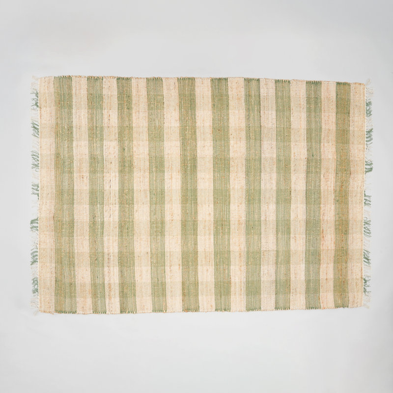 Tapis vert en jute et en coton tissé à la main Artisan - 6 pi x 9 pi, Rectangle 6 pi x 9 pi
